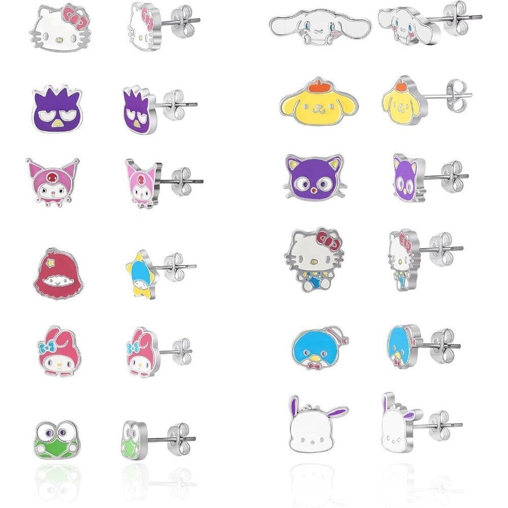 Sanrio Stud Earrings Pack of 12 Costume Jewelry Gift Set for Women